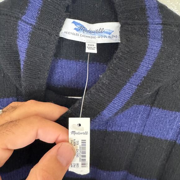 Madewell Ribbed Cashmere-Wool Blend Pullover Sweater Womens XXS Blue Black Knit - Picture 5 of 8